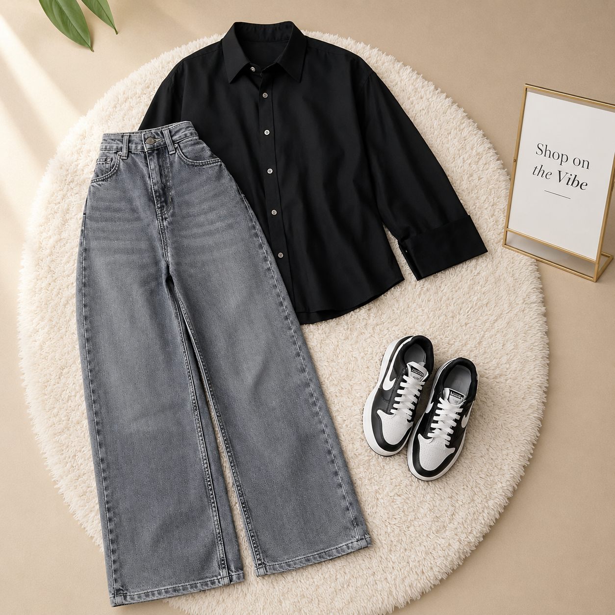 BLACKBROWN BUTTON DOWN SHIRT WITH CHARCOAL WIDE LAG JEANS