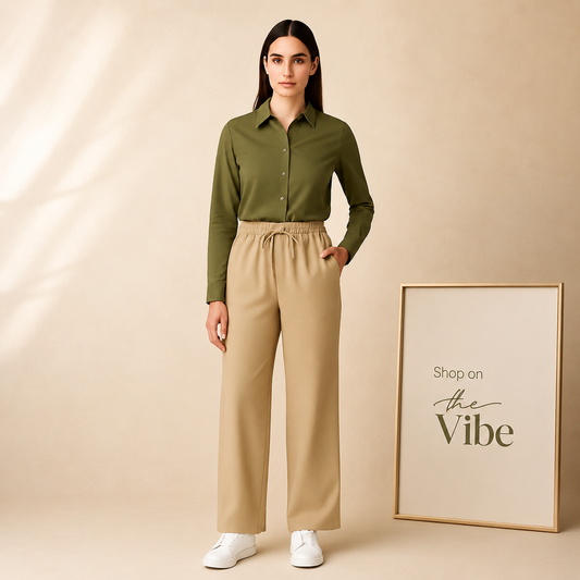 OLIVE GREEN BUTTON DOWN SHIRT WITH BEIGE FLAPPER