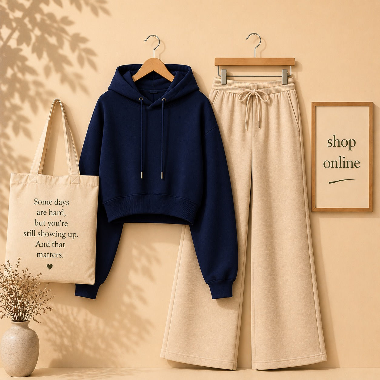 BASIC NAVY BLUE CROP HOOD WITH BEIGE FLAPPER