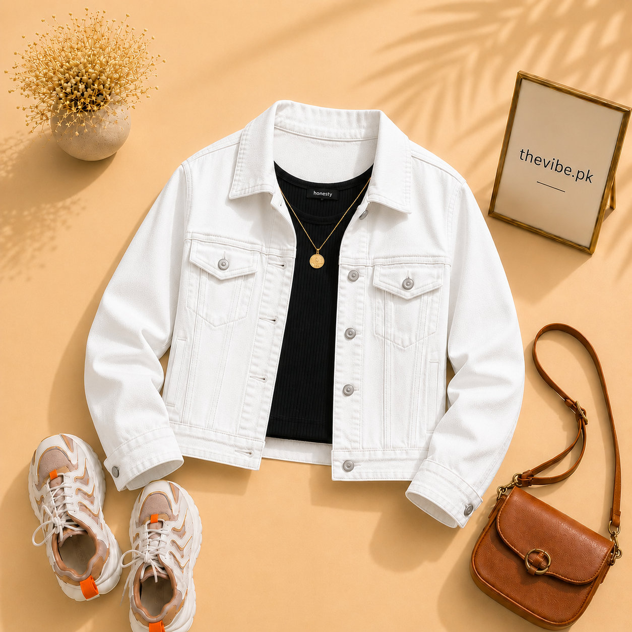 WHITE DENIM JACKET WITH BLACK TANK TOP