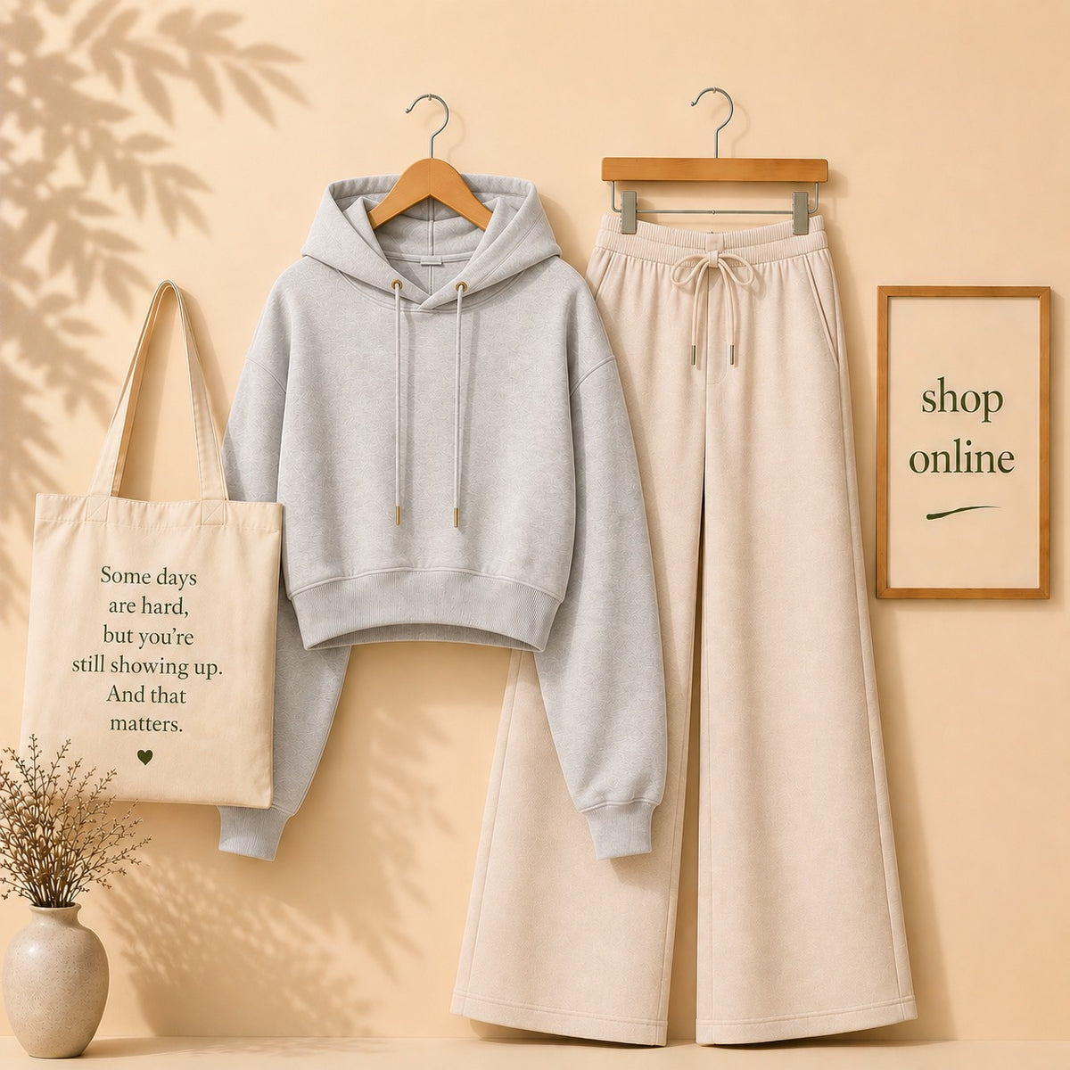 BASIC GRAY CROP HOOD WITH BEIGE FLAPPER