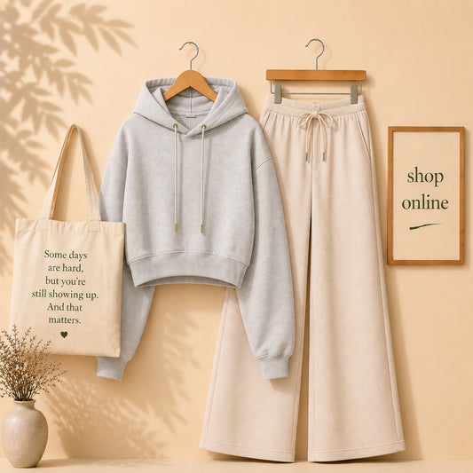 BASIC GRAY CROP HOOD WITH BEIGE FLAPPER