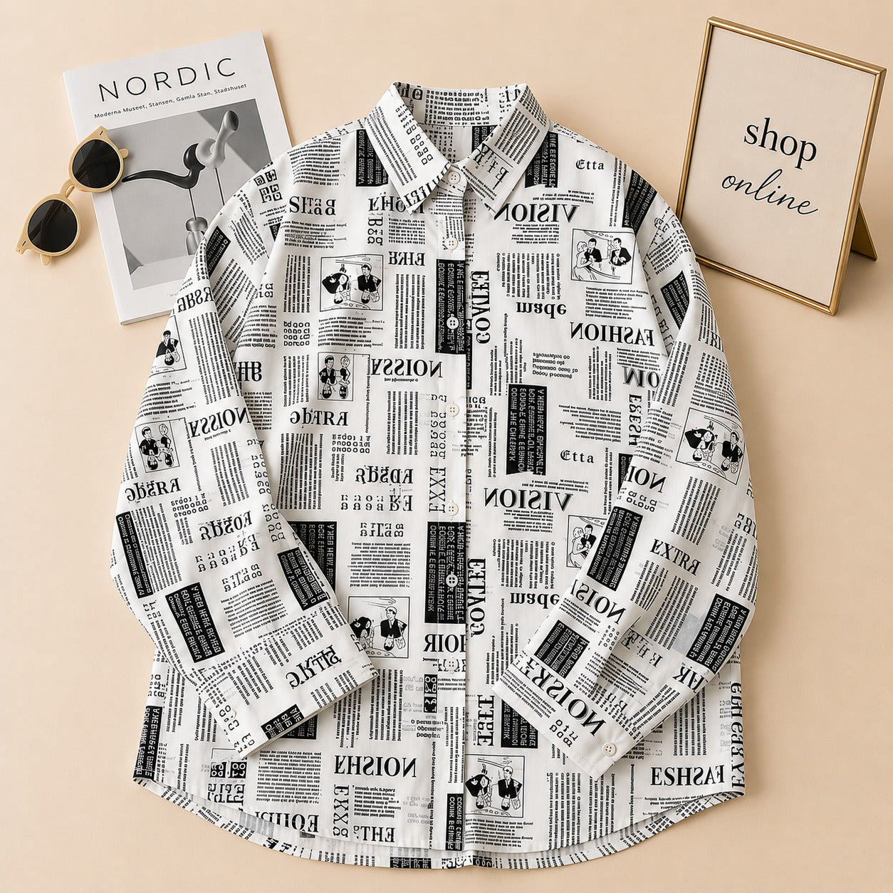 NEWS PAPER PRINT BUTTON DOWN SHIRT