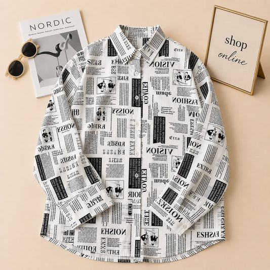 NEWS PAPER PRINT BUTTON DOWN SHIRT