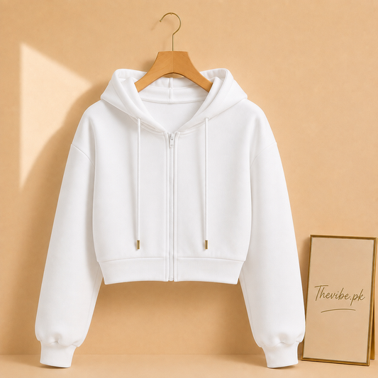 BASIC WHITE CROP ZIPPER HOOD