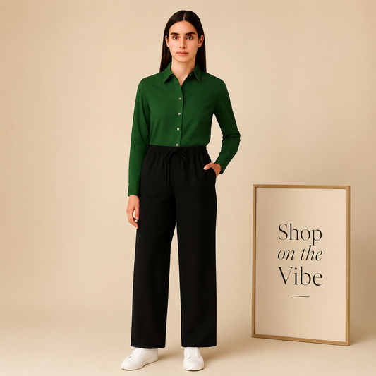 BOTTLE GREEN BUTTON DOWN SHIRT WITH BLACK FLAPPER