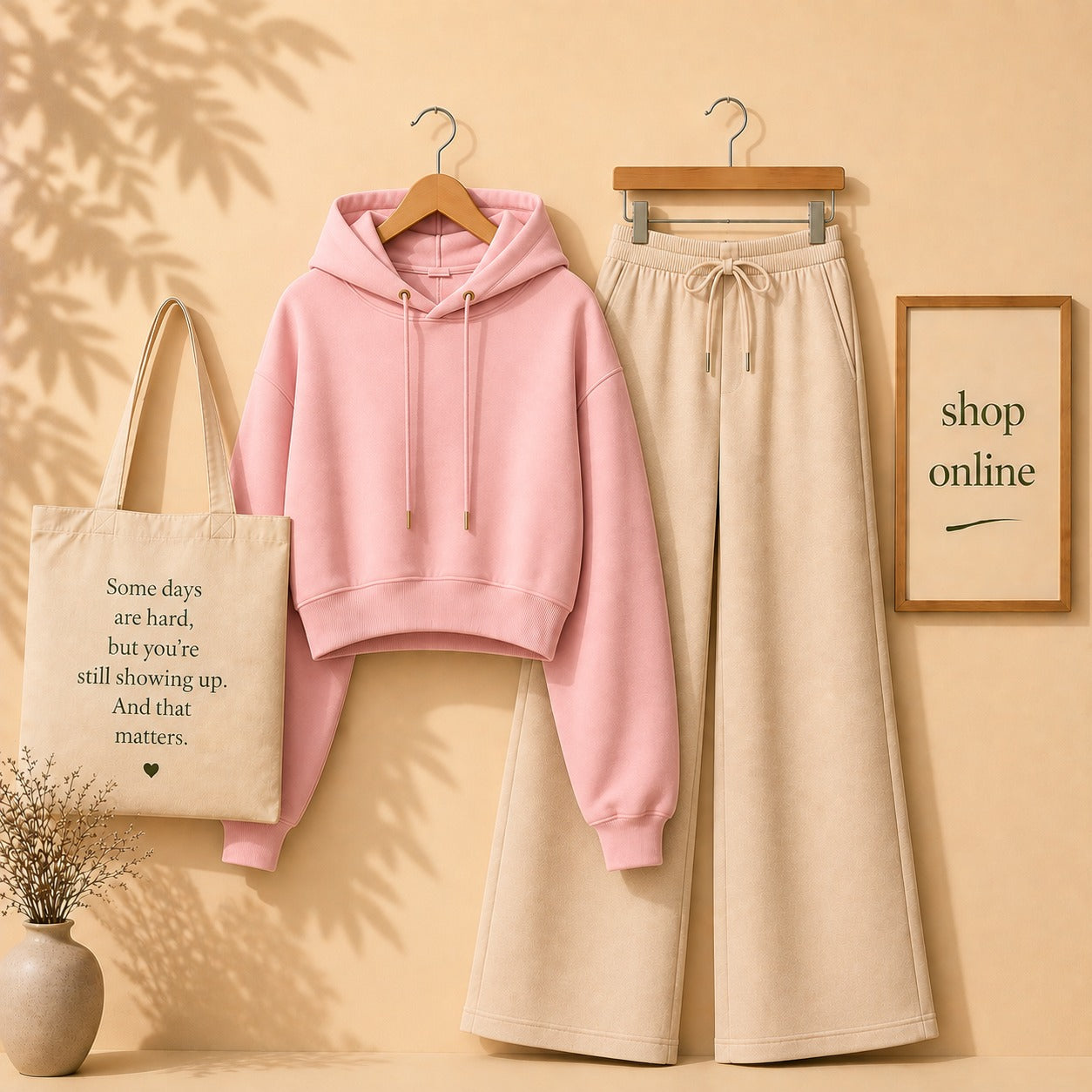 BASIC PINK CROP HOOD WITH BEIGE FLAPPER