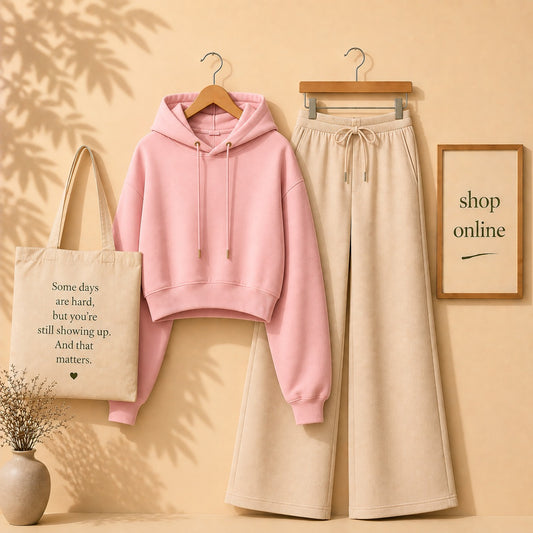 BASIC PINK CROP HOOD WITH BEIGE FLAPPER