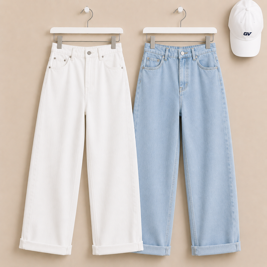 PACK OF 2 WIDE LEG JEANS (WHITE AND ICE BLUE)