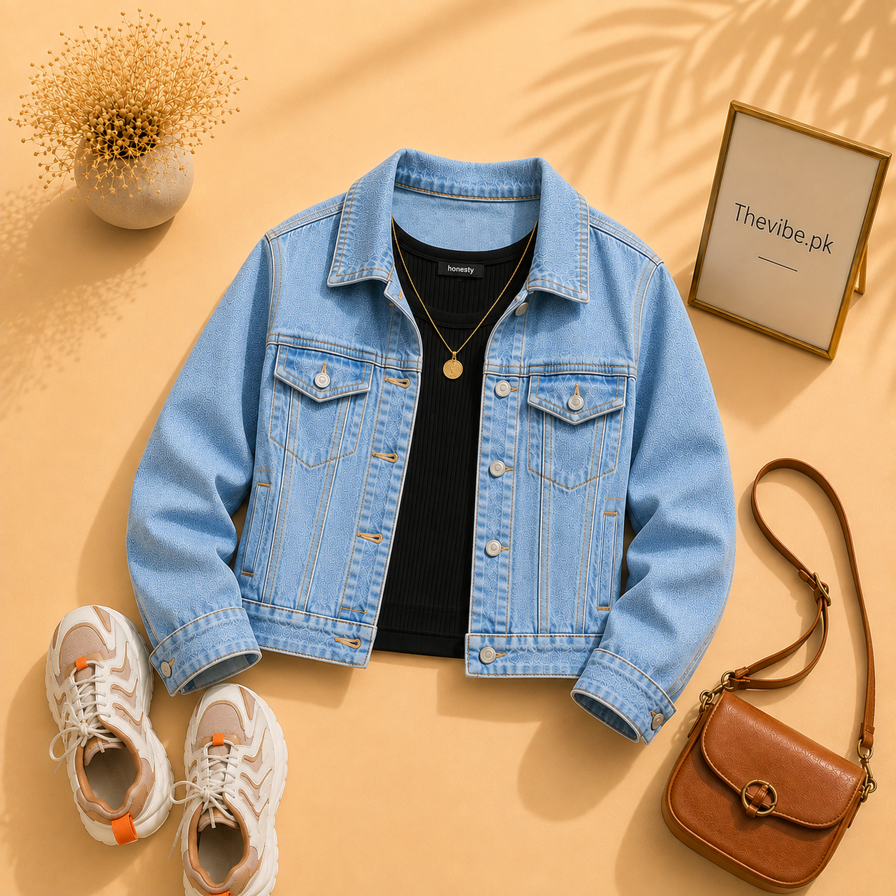MID BLUE DENIM JACKET WITH BLACK TANK TOP