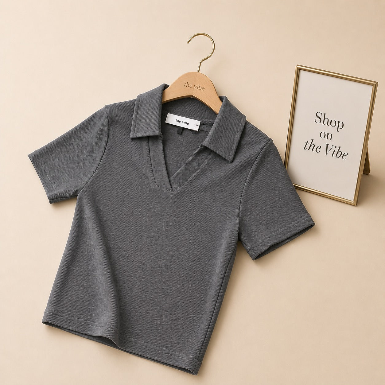 POLO CROP VNECK  COLLAR SHIRT