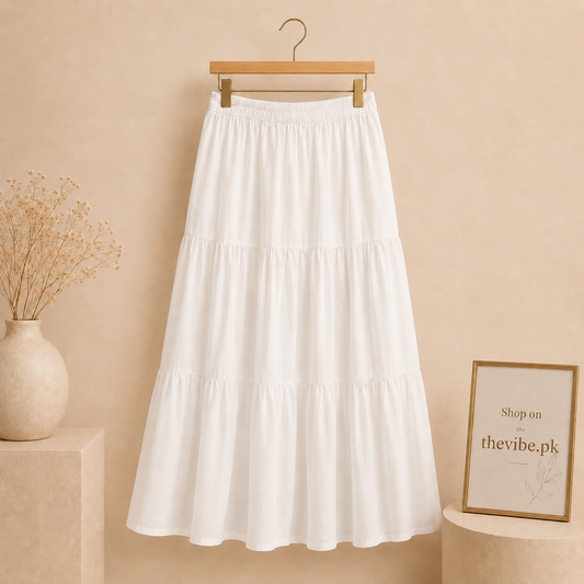 WHITE 3 TIER TWILL SKIRT