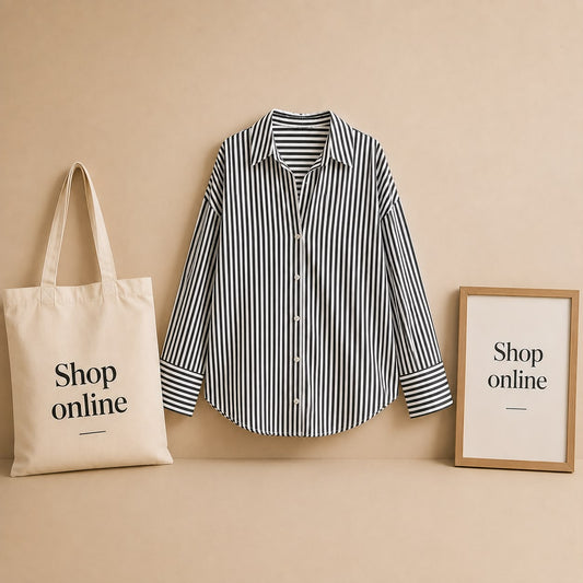 BLACK AND WHITE STRIPED BUTTON DOWN SHIRT