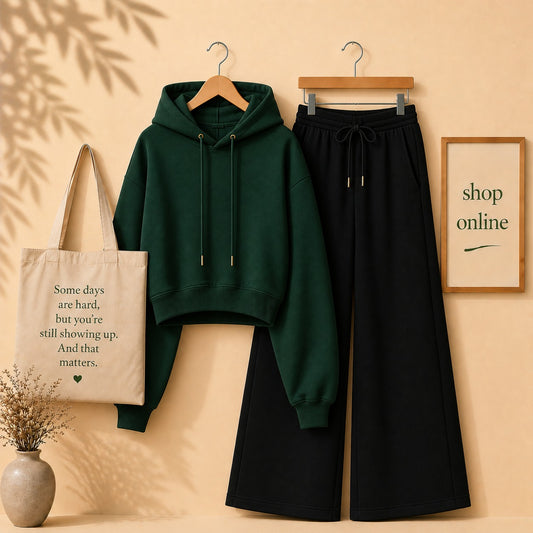 BASIC BOTTLE GREEN CROP HOOD WITH BLACK FLAPPER