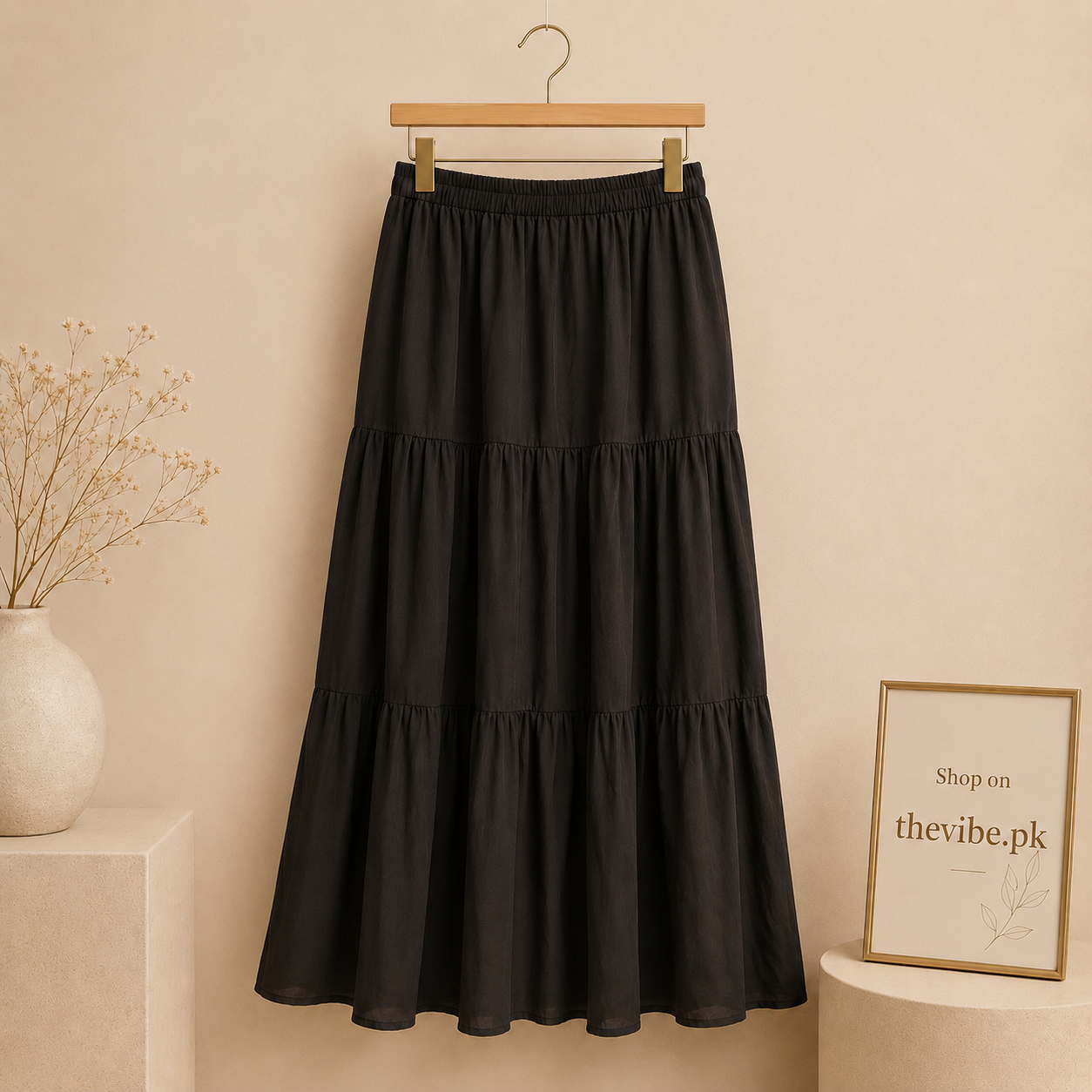 BLACK SKIRT 3 TIER twill