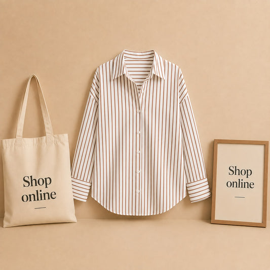 BROWN AND WHITE STRIPED BUTTON DOWN SHIRT