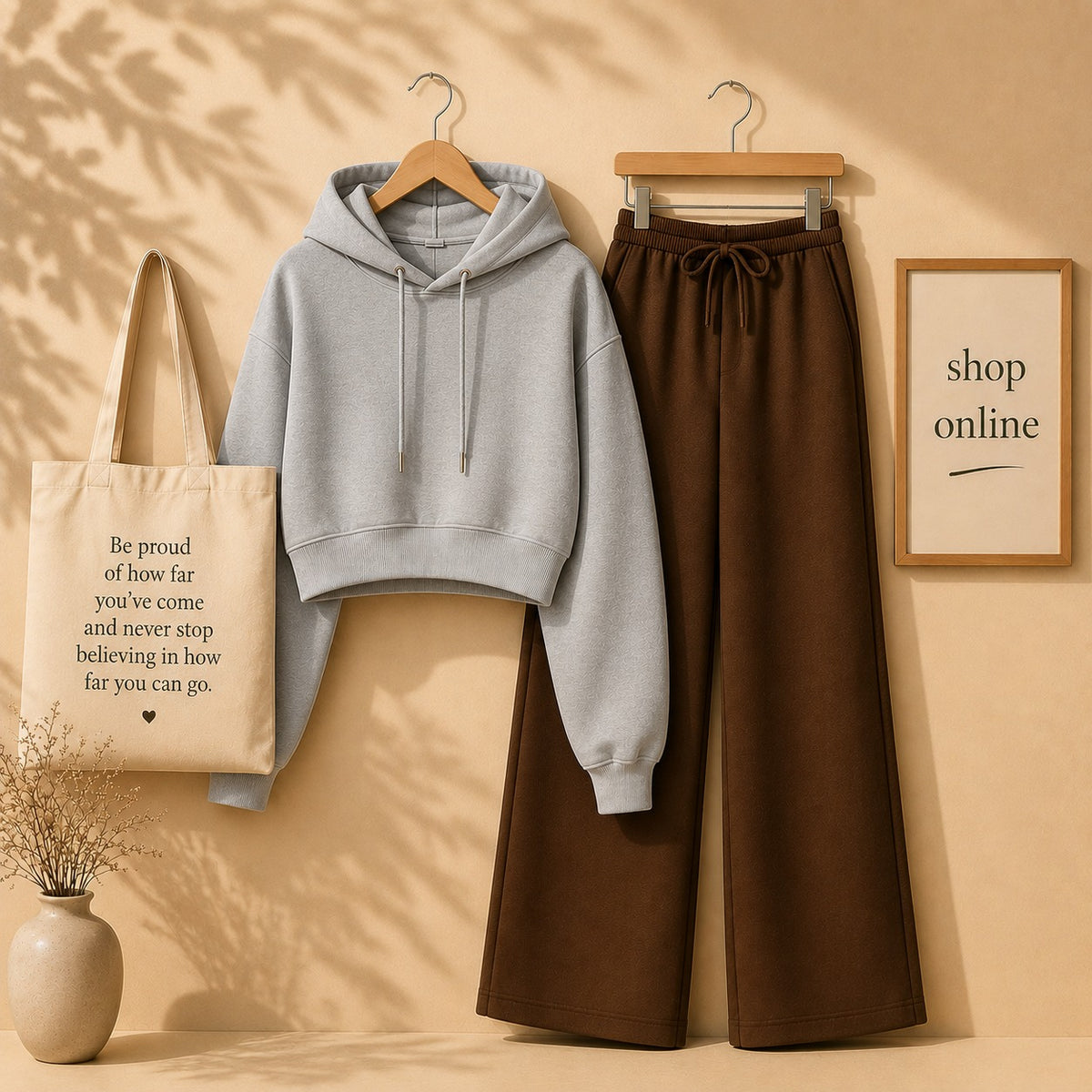 BASIC GRAY CROP HOOD WITH BROWN FLAPPER