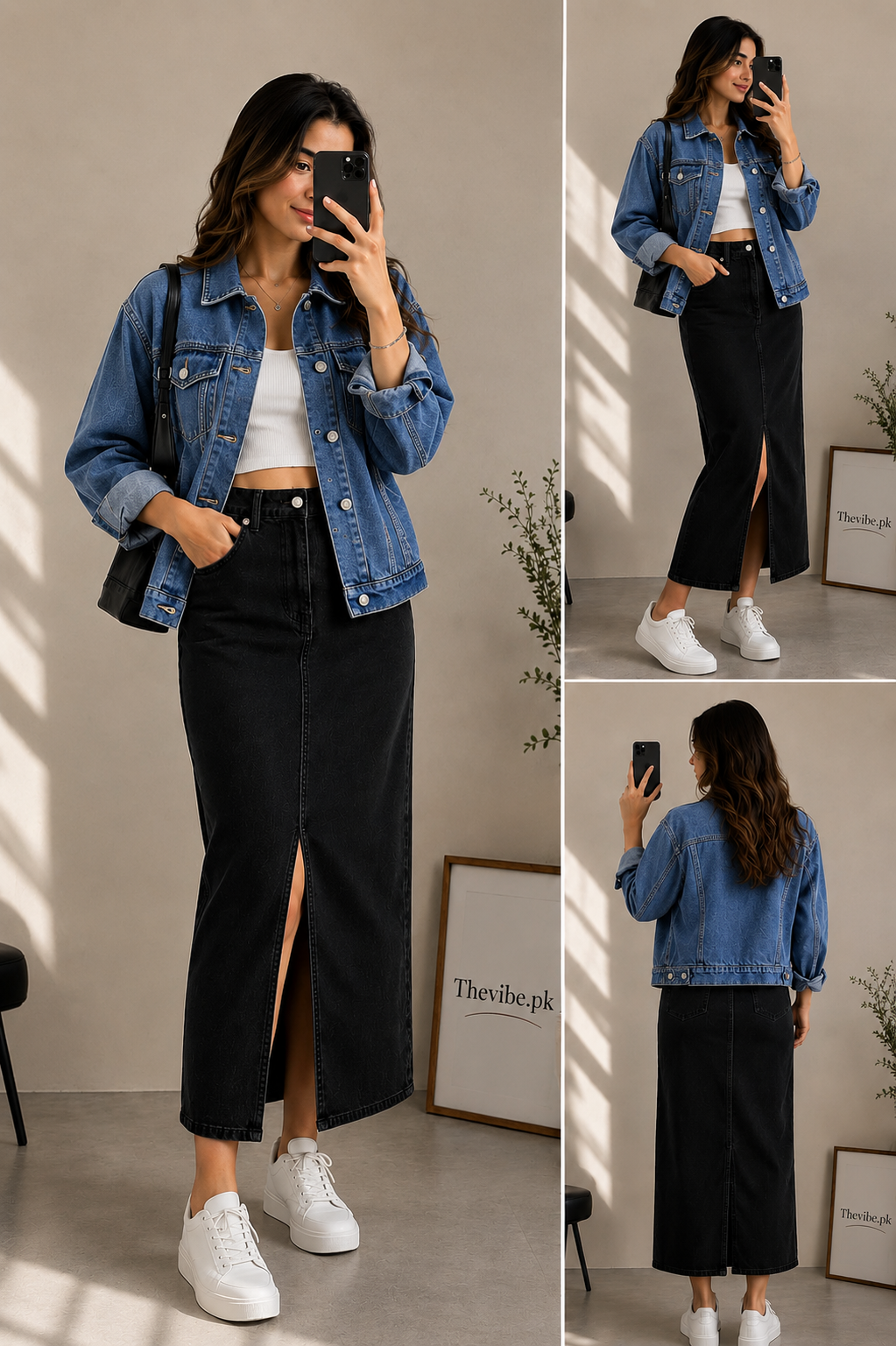 MID BLUE DENIM JACKET WITH BLACK DENIM SHIRT