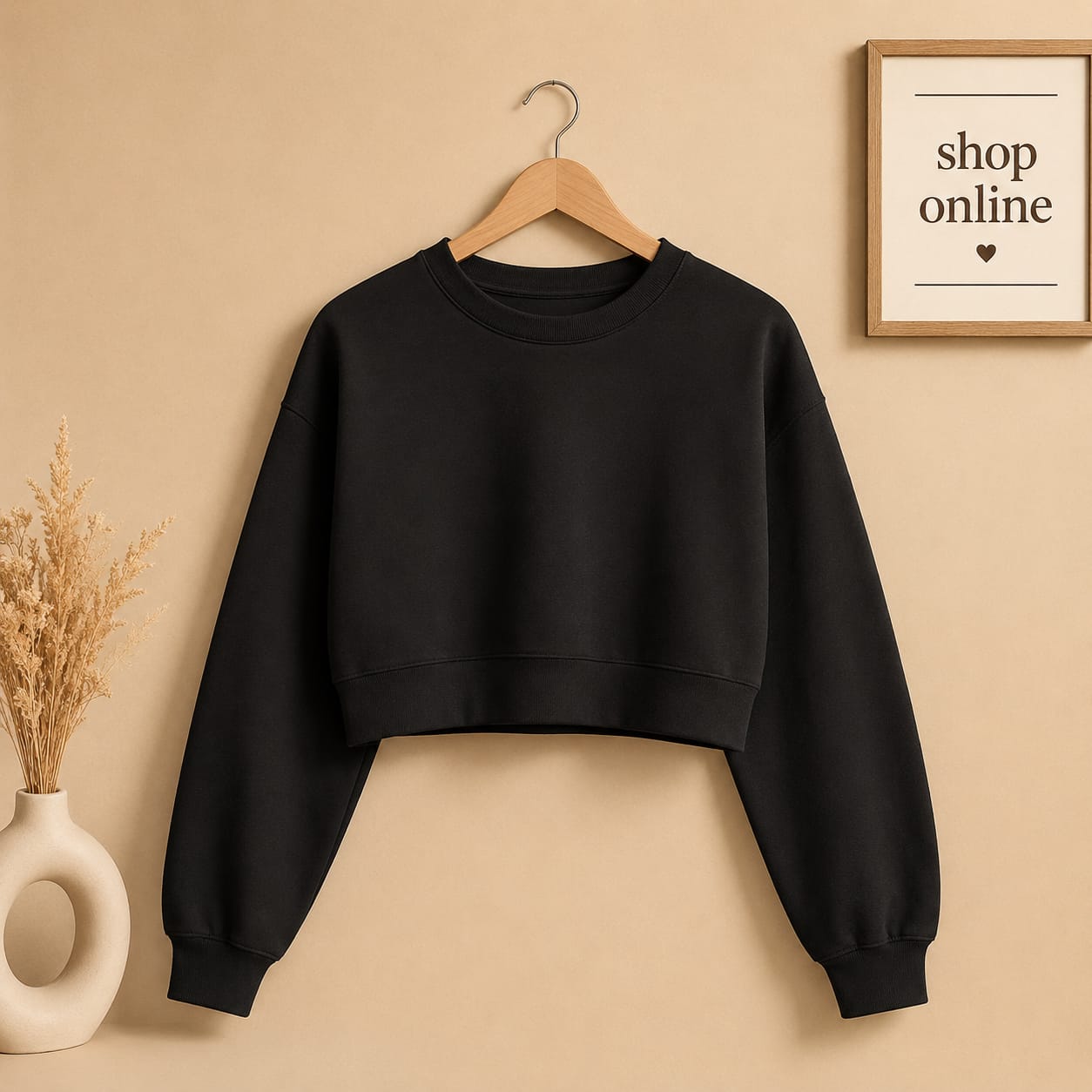 BASIC BLACK CROP SWEATSHIRT