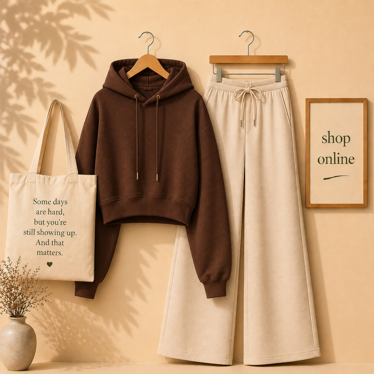 BASIC DARK BROWN CROP HOOD WITH BEIGE FLAPPER