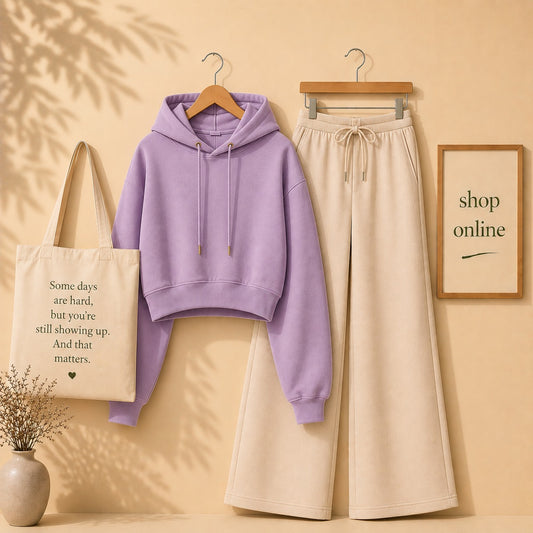 BASIC LILAC CROP HOOD WITH BEIGE FLAPPER