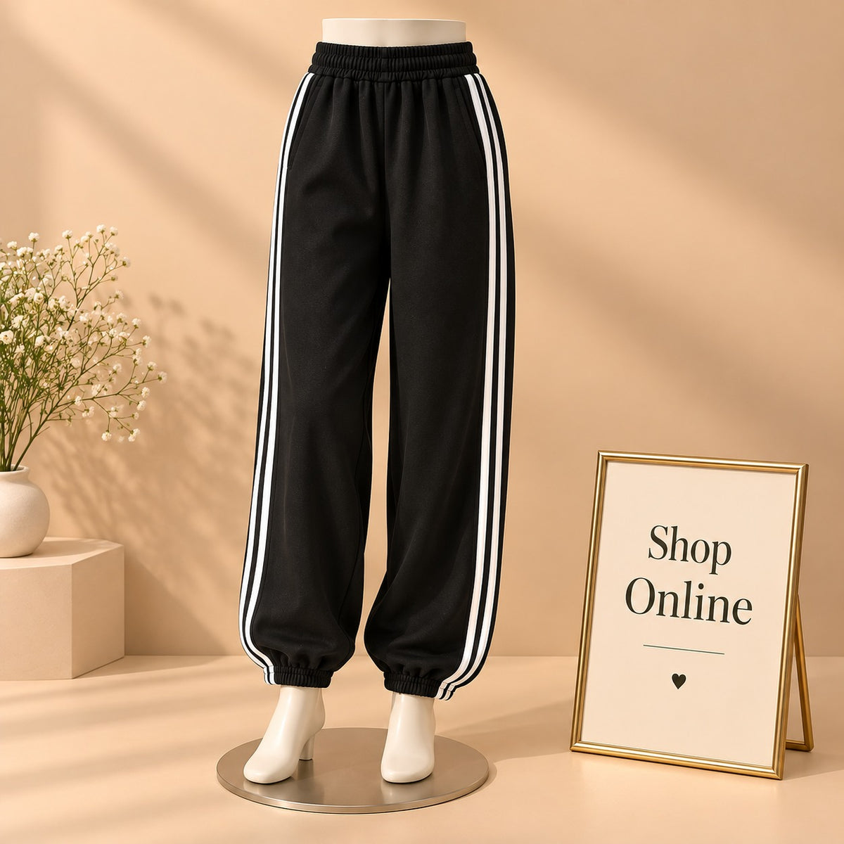 BLACK THREE STRIPES TROUSER