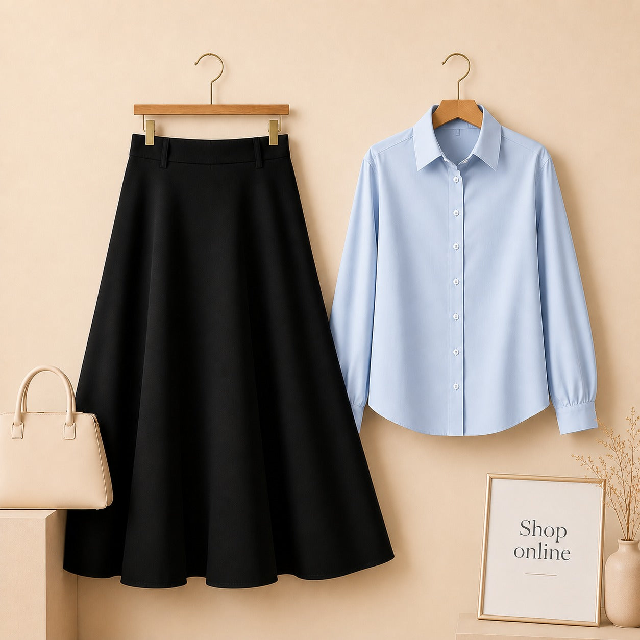SKY BLUE DOWN WITH BLACK COTTON TWILL SKIRT