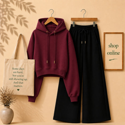BASIC MAROON CROP HOOD WITH BLACK FLAPPER