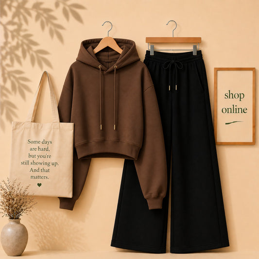BASIC BROWN CROP HOOD WITH BLACK FLAPPER