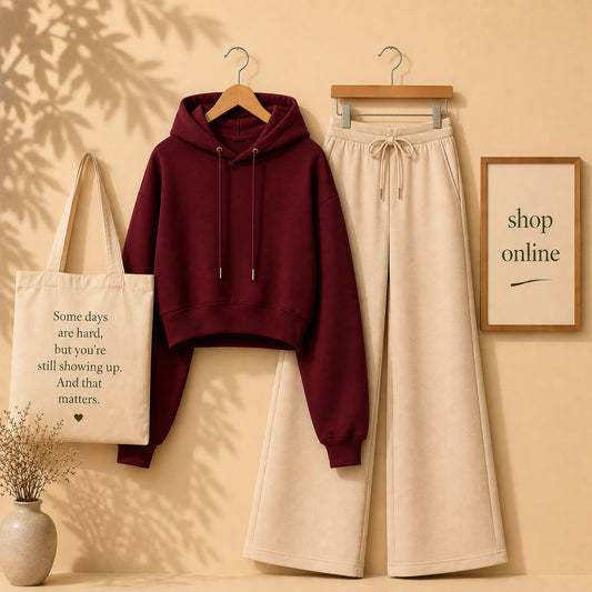 BASIC MAROON CROP HOOD WITH BEIGE FLAPPER