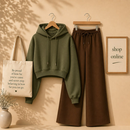 BASIC OLIVE GREEN CROP HOOD WITH BROWN FLAPPER