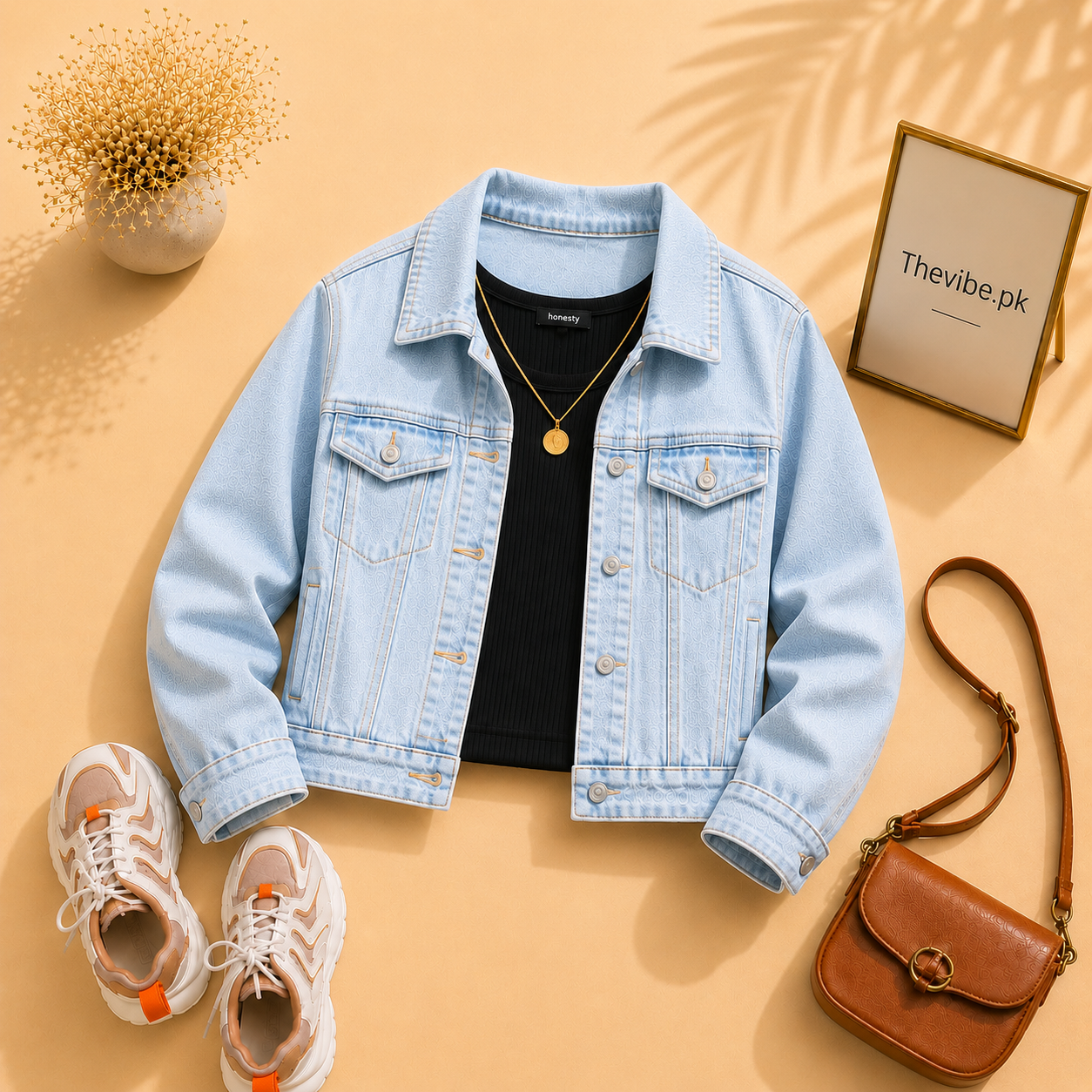 ICE BLUE DENIM JACKET WITH BLACK TANK TOP