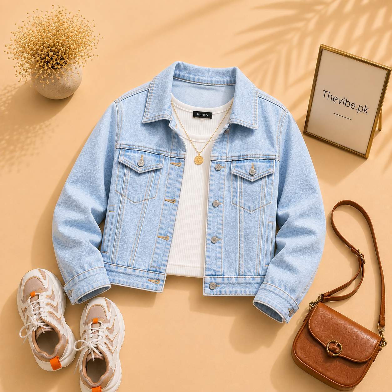 ICE BLUE DENIM JACKET WITH WHITE TANK TOP