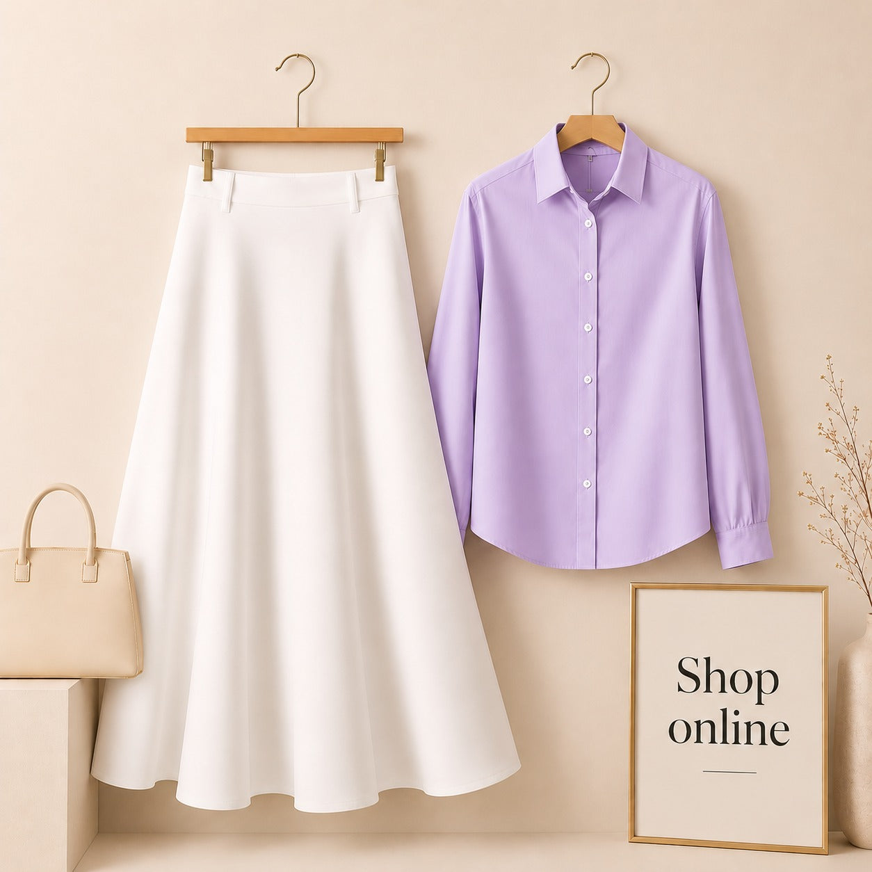 LILAC BUTTON DOWN WITH WHITH COTTON TWILL SKIRT