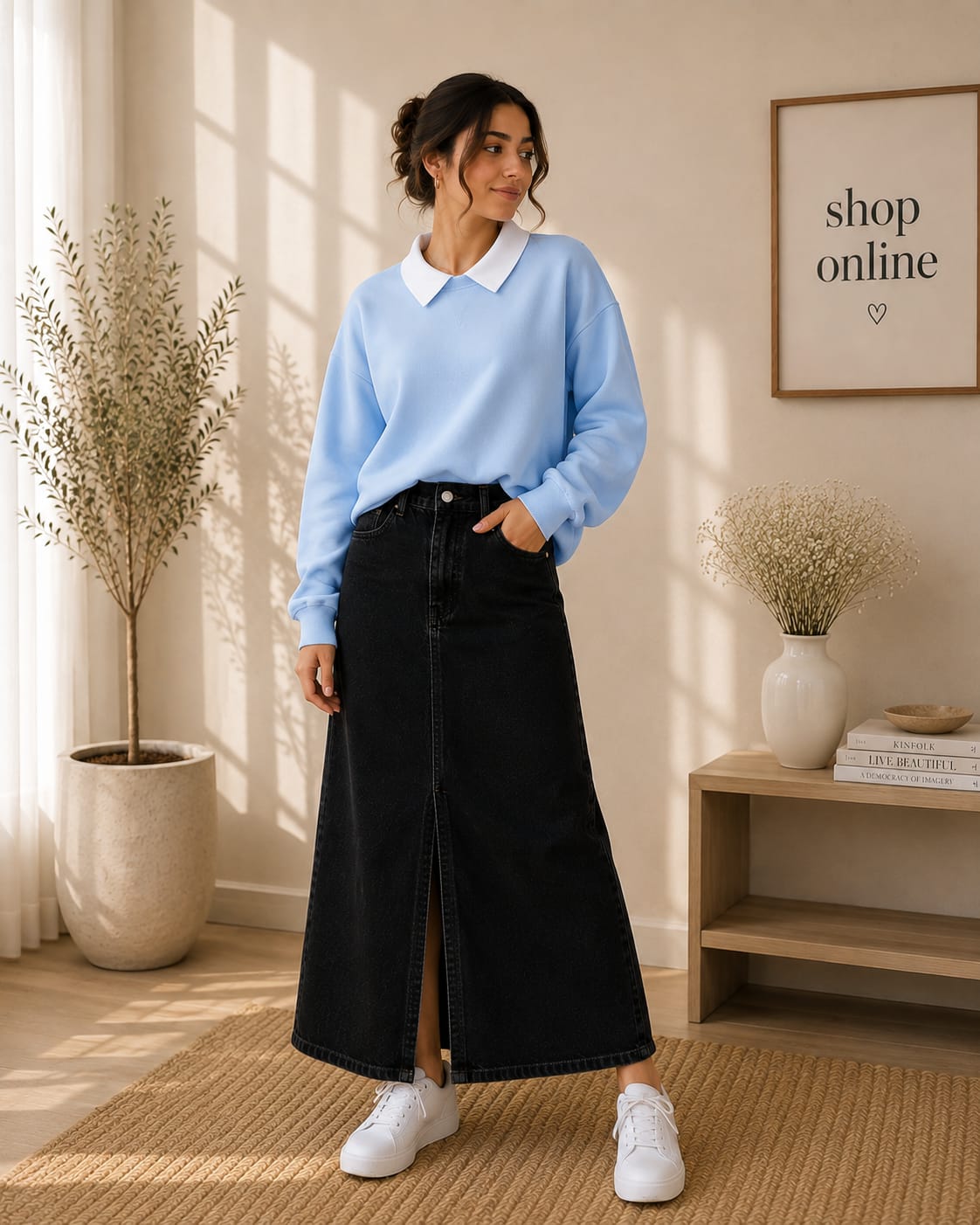 SKY BLUE COLLAR SWEATSHIRT WITH BLACK  SHIRT