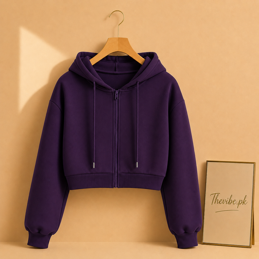 BASIC PURPLE CROP ZIPPER HOOD